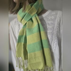 Vintqage Green Striped Scarf By Descours. Made in Paris.